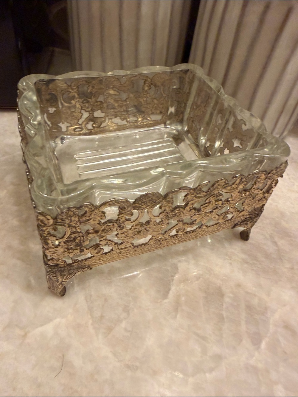 Vintage Hollywood Regency footed glass dish